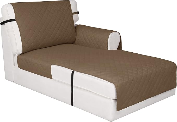 Easy-Going Reversible Chaise Lounge Couch Cover Water Resistant Sofa Cover Sectional L Shaped Sofa Slipcover with Adjustable Straps Furniture Protector for Dogs (115X34 in, Camel/Camel)