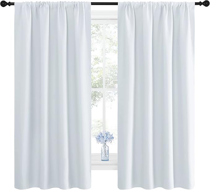 NICETOWN Bedroom Curtain Panels - Window Treatment Thermal Insulated Rod Pocket Room Darkening Curtains/Drapes for Bedroom (2 Panels, 42 by 63, Platinum - Greyish White)