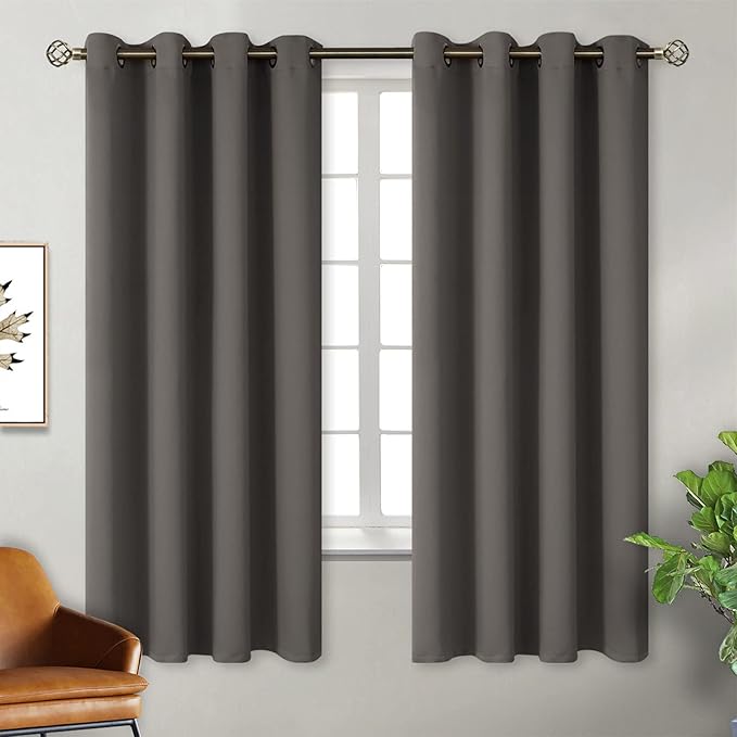 BGment Blackout Curtains for Bedroom - Grommet Thermal Insulated Room Darkening Curtains for Living Room, Set of 2 Panels, Each 46 x 63 Inch, Grey