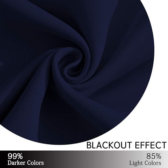 Yakamok Blackout Curtains Room Darkening Thermal Insulated Grommet top Window Curtains for Living Room, 52 x 54 inch, Navy Blue, 2 Panels