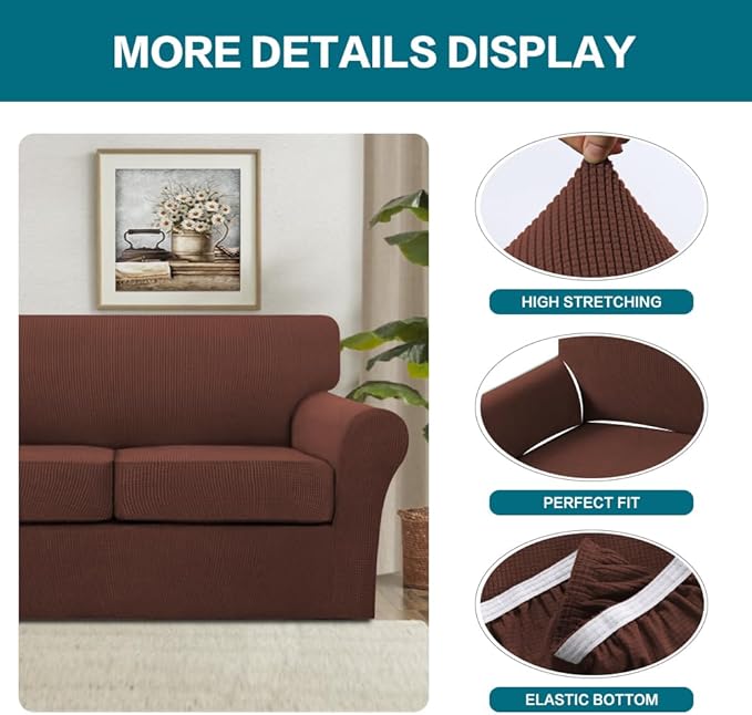 Turquoize 4 Piece Sofa Covers for 3 Cushion Couch Sofa Slipcover Soft Couch Cover for Dogs-Washable Sofa Furniture Covers with 3 Individual Large Cushion Covers (XL Sofa, Burnt Brick)