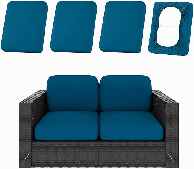 hyha 4Pcs Patio Cushion Covers, Stretch Outdoor Couch Cushion Covers, Washable Outdoor Chair/Sofa Slipcovers for Patio Furniture Cushions Protector with Elastic Bottom(Peacock Blue,Cover Only)