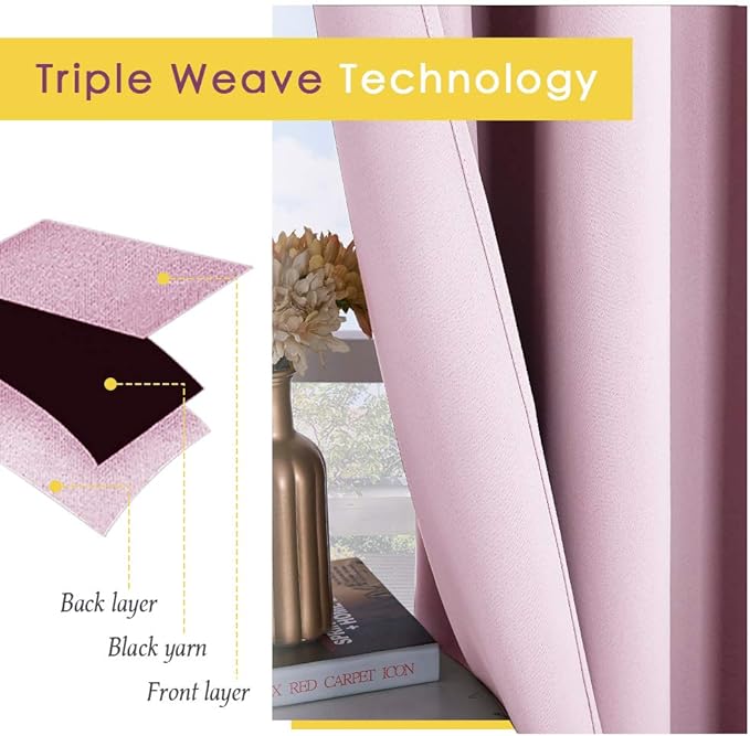 NICETOWN Blackout Curtains & Drapes for Bedroom, Baby Pink, W34 x L40, Set of 2, Triple Weave Grommet Top Thermal Insulated Light Blocking Panels for Bathroom/Living Room