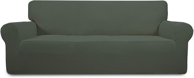 Easy-Going Stretch Sofa Slipcover 1-Piece Sofa Cover Furniture Protector Couch Soft with Elastic Bottom for Kids, Polyester Spandex Jacquard Fabric Small Checks (Sofa, Olive Green)