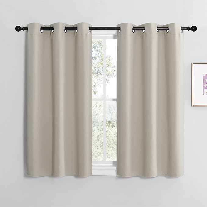 NICETOWN Modern Blackout Curtains Noise Reducing, Thermal Insulated and Privacy Room Darkening Drape Panels for Boy's Guest Room Door Small Short Window (Natural, 2 Panels, W42 x L40 -Inch)