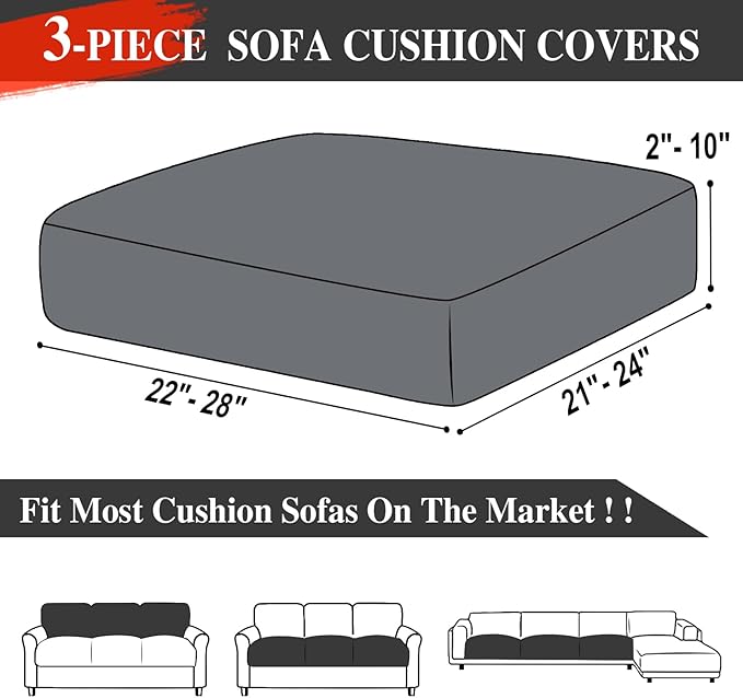 Couch Cushion Covers Seat Cushion Cover Stretch Couch Cover Separate Sectional Sofa Slipcovers Furniture Protector(3 Pieces for Seat or Sofa Backrest, Black)