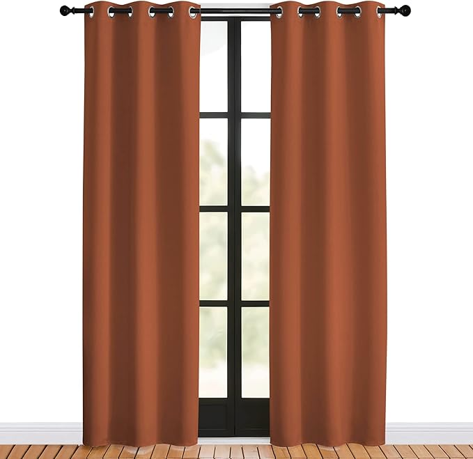 NICETOWN Blackout Draperies Curtains for Girls Room, Burnt Orange, 1 Pair, 34 x 80 inches, Nursery Essential Thermal Insulated Grommet Top Blackout Panels