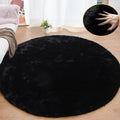 ORINOVA Black Round Rugs 8ft Machine Washable Rabbit Fur Area Rug Large Circle Rugs for Bedroom Faux Sheepskin Rug Cushion Living Room Décor