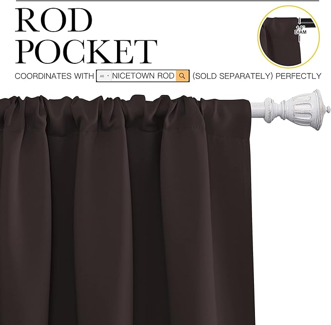 NICETOWN Kitchen Curtains Thermal Insulated Curtains & Drapes, Small Window Blackout Curtain Panels for Girls Room (Toffee Brown, 34" Wide x 54" Long, 2 Panels)