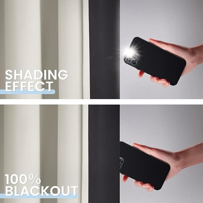 SimpleHome 100% Blackout Curtains for Bedroom,Thermal Insulated Cream Grommet Window Drapes Room Darkening Curtains for Living Room with Black Back,42 x 72 Inch,2 Panels