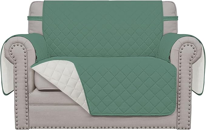 Easy-Going Oversized Chair Sofa Slipcover Reversible Sofa Cover Water Resistant Couch Cover Furniture Protector Cover with Elastic Straps for Pets Dog (Oversized Chair, Cyan/Ivory)