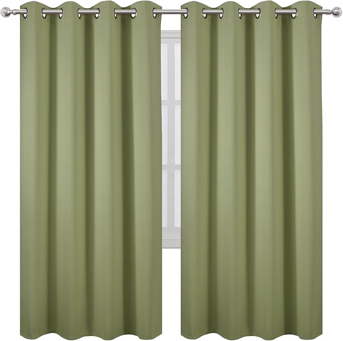 LEMOMO Blackout Curtains 66 x 72 Inch Long Sage Green Curtains Set of 2 Panels Room Darkening Curtains for Bedroom and Living Room
