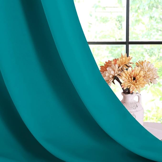 NICETOWN Room Darkening Curtains 80 inch Length 2 Panels, Peacock Teal, 2 Pieces, W34, Thermal Insulated Grommet Blackout Curtains for Modern Casual Elegant Bedroom Kids Room Theme Decoration