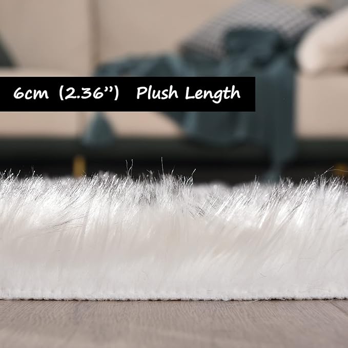 Goolela Fluffy Faux Sheepskin Fur Rug for Bedroom 3x5 White with Grey Tips Fuzzy Furry Bedside Plush Rug for Office Dorm Soft Shaggy Carpet Rectangle