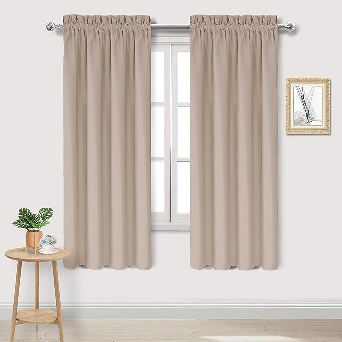DWCN Blackout Curtains for Living Room Thermal Insulated, Energy Saving & Noise Reducing Bedroom Curtains, Camel, W 38x L 72 Inch, Set of 2 Rod Pocket Curtain Panels