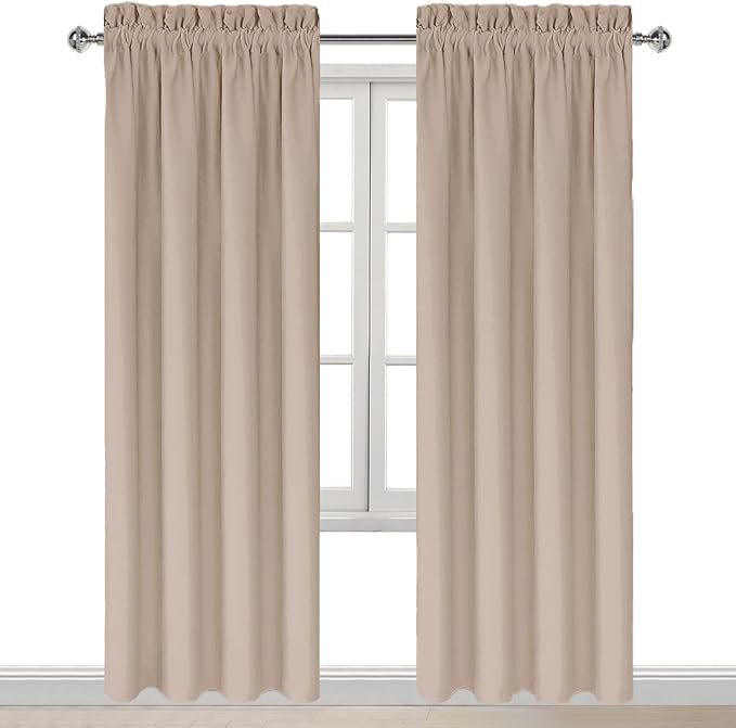 DWCN Blackout Curtains for Living Room Thermal Insulated, Energy Saving & Noise Reducing Bedroom Curtains, Camel, W 42x L 84 Inch, Set of 2 Rod Pocket Curtain Panels