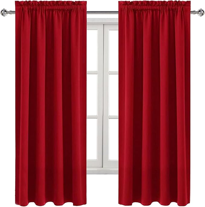 DWCN Red Room Darkening Blackout Curtains - Rod Pocket Thermal Insulated Privacy Energy Saving Window Curtain Drapes 42x 72 inch Length, Set of 2 Bedroom Living Room Curtains