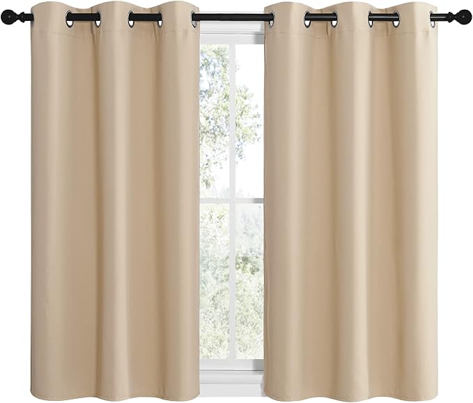 NICETOWN Room Darkening Curtain Panels for Cafe, Thermal Insulated Grommet Room Darkening Draperies/Drapes for Window (Biscotti Beige, 2 Panels, W42 x L40 -inch)
