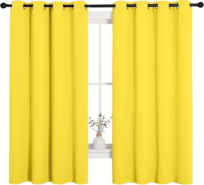 NICETOWN Bedroom Curtain Panels Draperies, Thermal Insulated Solid Grommet Curtains/Drapes (Bright Yellow, 1 Pair, 55 by 68-inch)