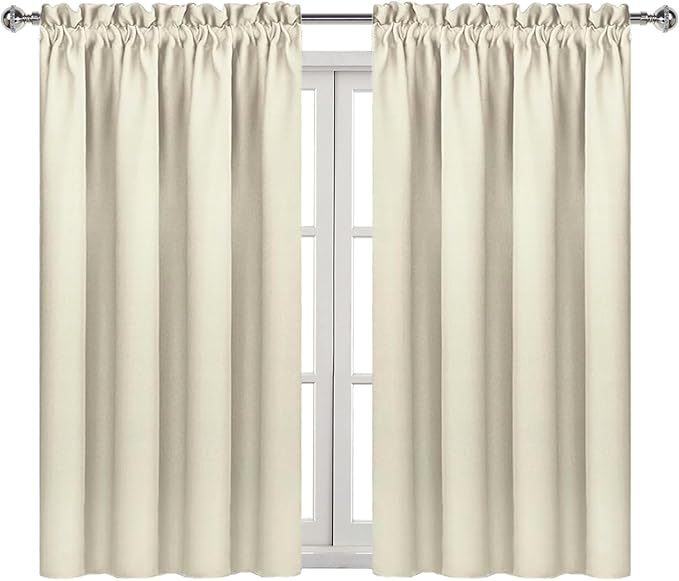 DWCN Blackout Curtains for Bedroom – Rod Pocket Thermal Insulated Noise Reducing Noise Reducing Drapes for Living Room, W 42 x L 45 Inch, 2 Panels, Light Beige