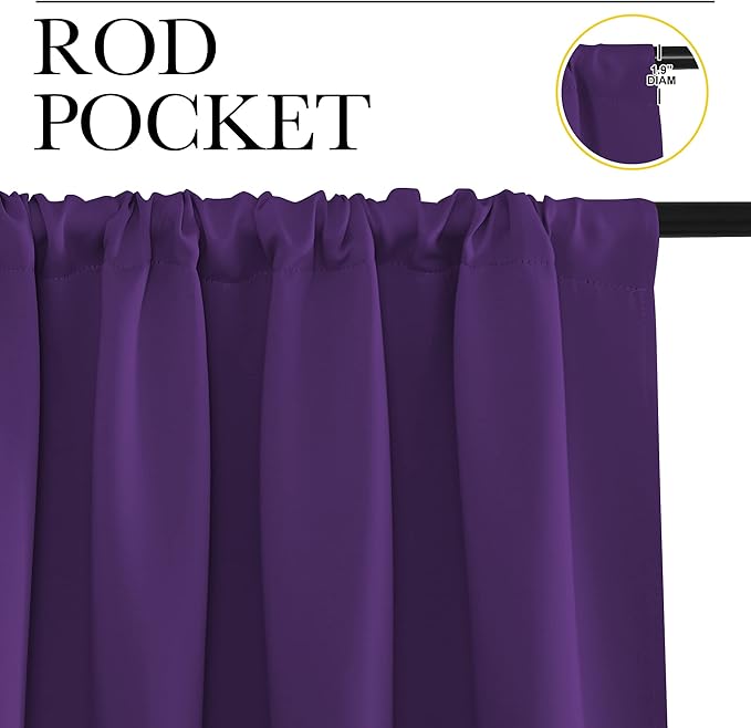 NICETOWN Blackout Purple Curtains for Living Room - Thermal Insulated Solid Rod Pocket Blinds for Bedroom Decor (Royal Purple, Set of 2 Panels, 42 x 48 Inch)