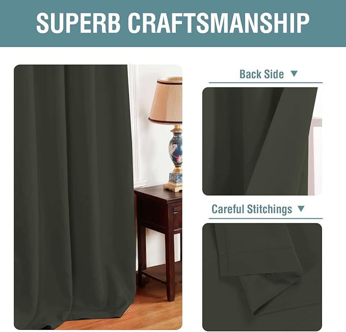 H.VERSAILTEX Blackout Patio Curtains 100 x 96 Inches for Sliding Door Extral Wide Blackout Curtain Panels Thermal Insulated Room Divider - Grommet Top, 8' Tall by 8.5' Wide - Olive