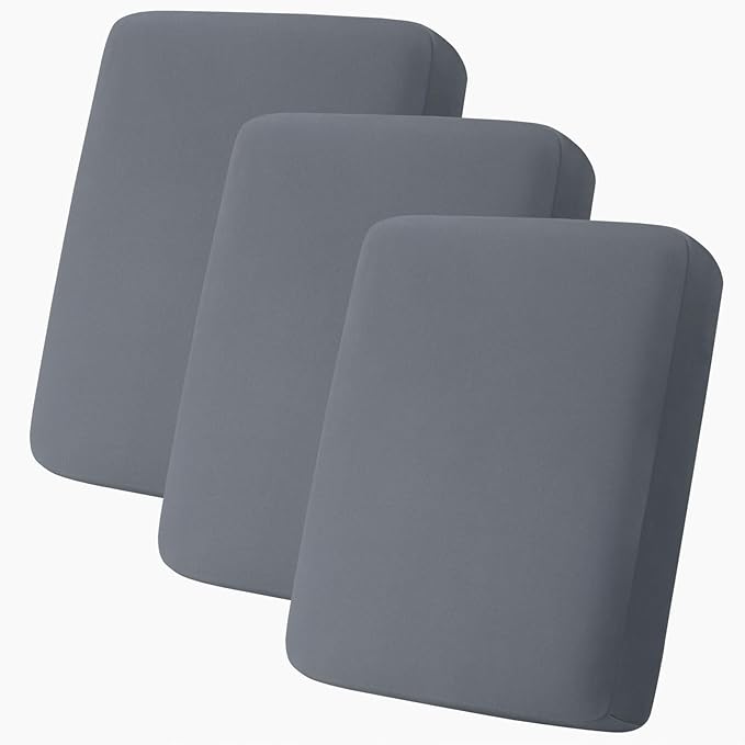 hyha Milk Silk Couch Cushion Covers, Soft Magic Sofa Covers Washable for 3 Cushion Couch, Stretch Sectional Outdoor Cushion Covers for Patio Furniture with Elastic Bottom(3 Packs, Dark Gray)
