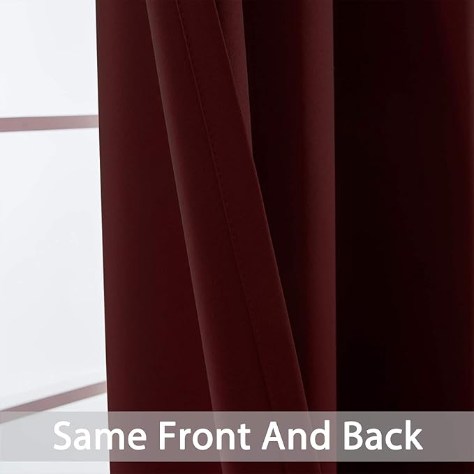 Yakamok Window Treatment Blackout Thermal Insulated Room Darkening Solid Grommet Curtains/Drapes for Bedroom Living Room (Burgundy Red,52x72-inch, 2 Panels)
