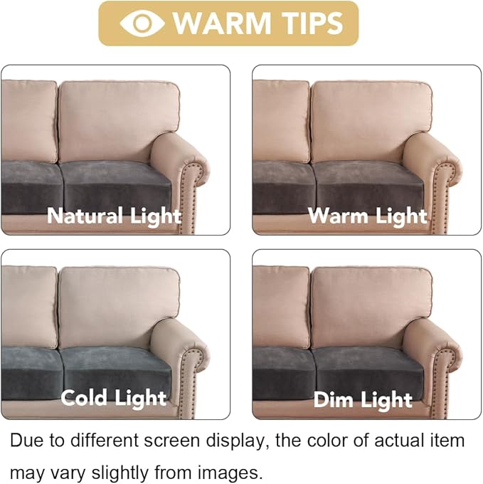 H.VERSAILTEX Velvet Stretch Couch Cushion Cover Plush Cushion Slipcover for Chair Loveseat Sofa Cushion Furniture Protector Seat Cushion Sofa Cover (2 Piece Medium Sofa Cushion Covers, Grey)