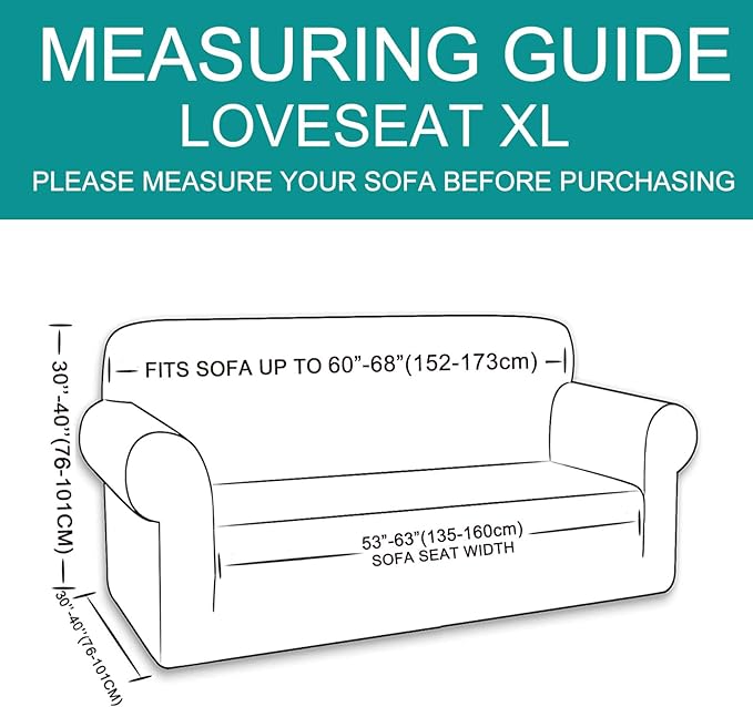 U-NICE HOME Oversized Stretch Loveseat Couch Cover Sofa Covers Washable Sofa Slipcover Furniture Protector for 2 Cushion Couch Sofa Pet Friendly, Cyan