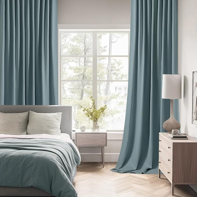 MIULEE Greyish Blue Back Tab Blackout Curtains 108 Inch Long 2 Panels Set for Bedroom, Rod Pocket/Pinch Pleat Extra Long Thermal Insulated Living Room Darkening Pleated Light Blocking Drapes