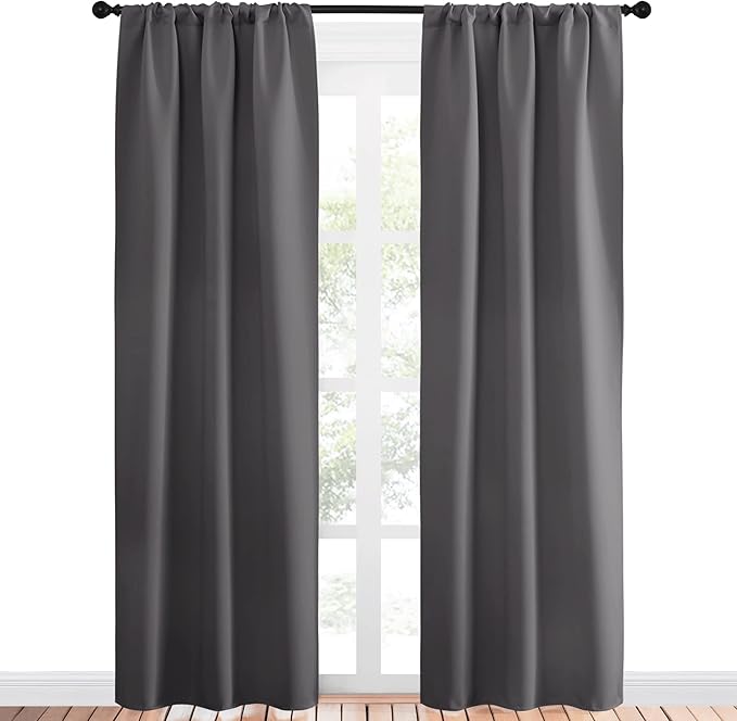 NICETOWN Grey Window Curtains for Bedroom - Home Decoration Thermal Insulated Rod Pocket Blackout Blinds & Drapes for Small Windows (Gray, 2 Panels, W34 x L84 -Inch)