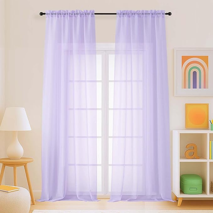 Sheer Curtains for Window 96 Inches Long 2 Panels, Soft Airy Light Filtering Voile Sheer Curtains for Living Room Bedroom, Dual Rod Pocket Elegant Window Drapes, Lavender, 2x42Wx96L Inches