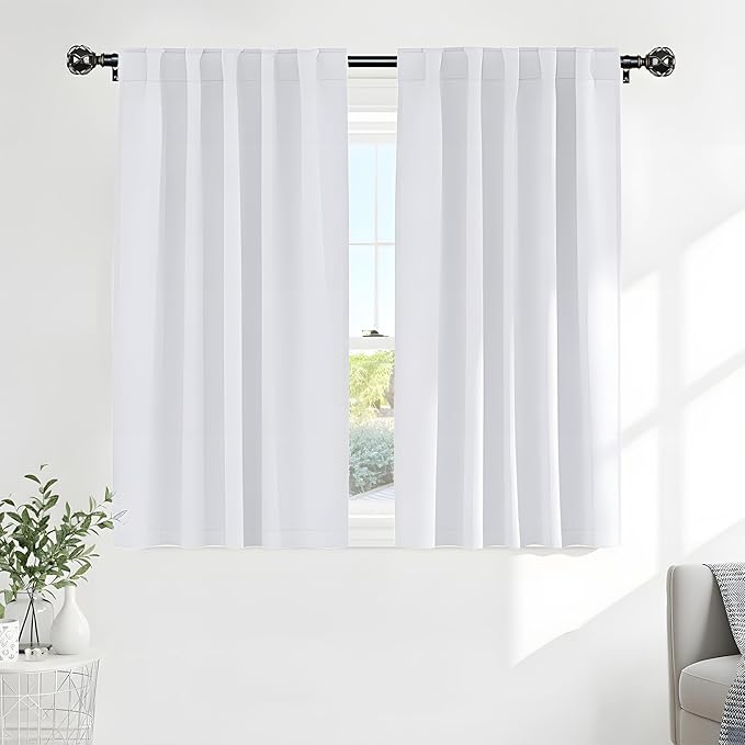 Pony Dance Blackout Curtains Thermal Insulated Window Treatment Panels Room Darkening Shade Drapes for Living Room Back Tab/Rod Pocket Bedroom Draperies, 34 x 63 Inch, Greyish White, 2 Panels