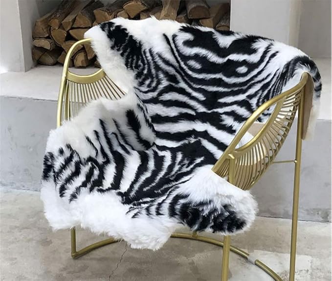 Zebra Print Rug Faux Animal Cowhide Skin Area Rug Leather Carpet Mat Small Size for Home Office Livingroom 3.1' x 3.6'