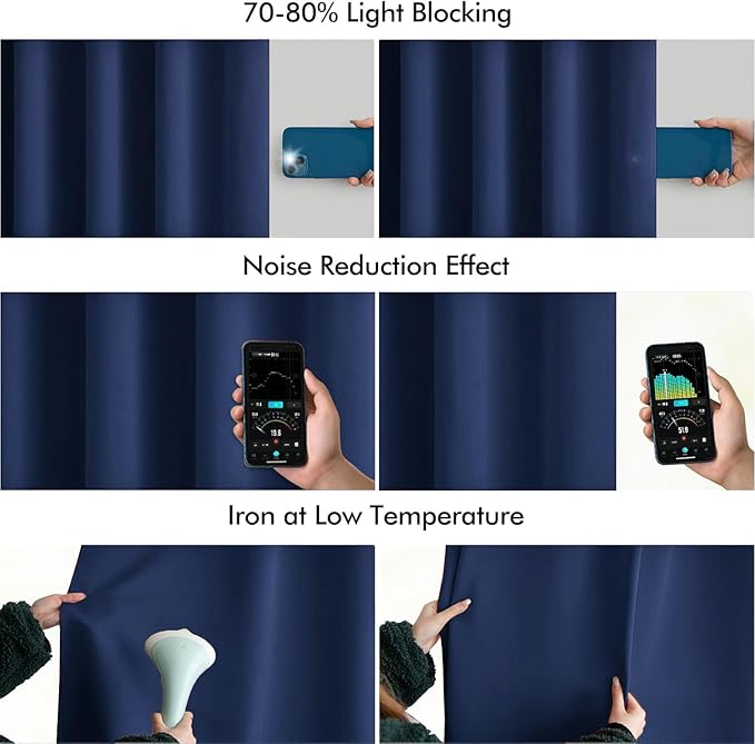 MIULEE Navy Blue Back Tab Blackout Curtain 96 Inch Long 2 Panels Set for Bedroom, Rod Pocket/Pinch Pleat Thermal Insulated Living Room Darkening Pleated Light Blocking Floor to Ceiling Drape