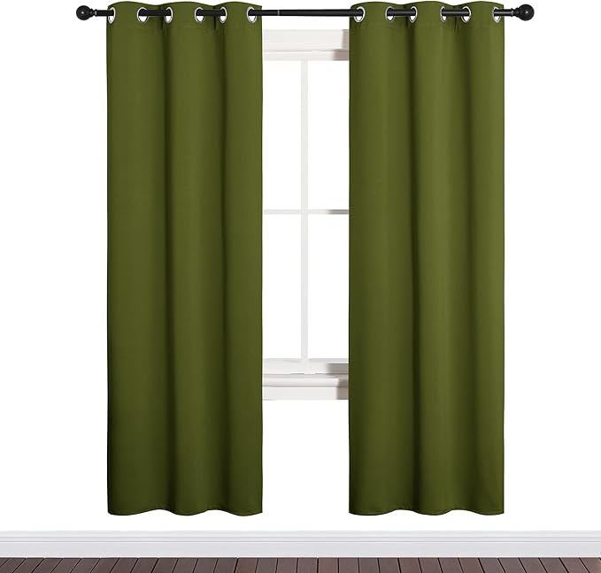 NICETOWN Bedroom Curtain Panels Blackout Draperies, Christmas Holiday Decor Thermal Insulated Solid Grommet Blackout Curtains/Drapes (One Pair, 34 by 72-inch, Olive Green)