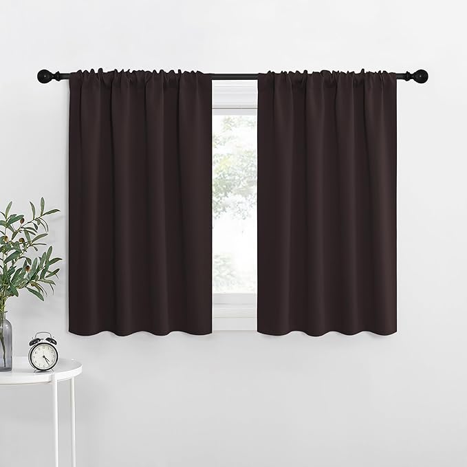 NICETOWN RV Blackout Curtains for Camper Windows, Toffee Brown, 34" x 30", Set of 2, Kitchen Curtains, Short Blackout Drapes, Thermal Insulated Rod Pocket Window Treatment Draperies for Nursery