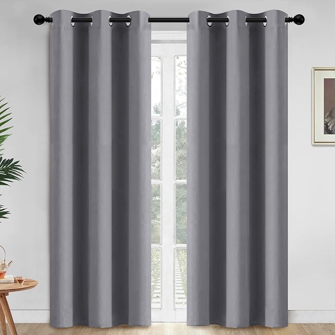Yakamok 84 Inch Length Grey Blackout Curtains for Bedroom, Thermal Insulated Room Darkening Grommet Top Window Drapes for Living Room,42W x 84L,2 Panels