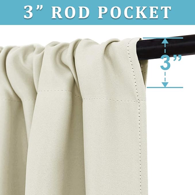 RYB HOME Curtains for Bedroom Living Room 63 inches Long, Thermal Insulated Privacy Rod Pocket Drapes for Nursery Office Home Theater, Width 42 by Length 63, Beige, 2 Panels