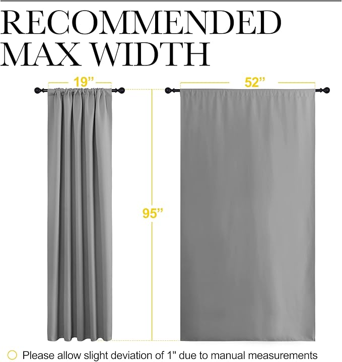 NICETOWN Living Room Curtains for Window - Energy Efficient & Noise Reducing Thermal Insulated Rod Pocket Blackout Drapes/Draperies for Living Room (Silver Grey, 2 Panels, W52 inches x L95 inches)