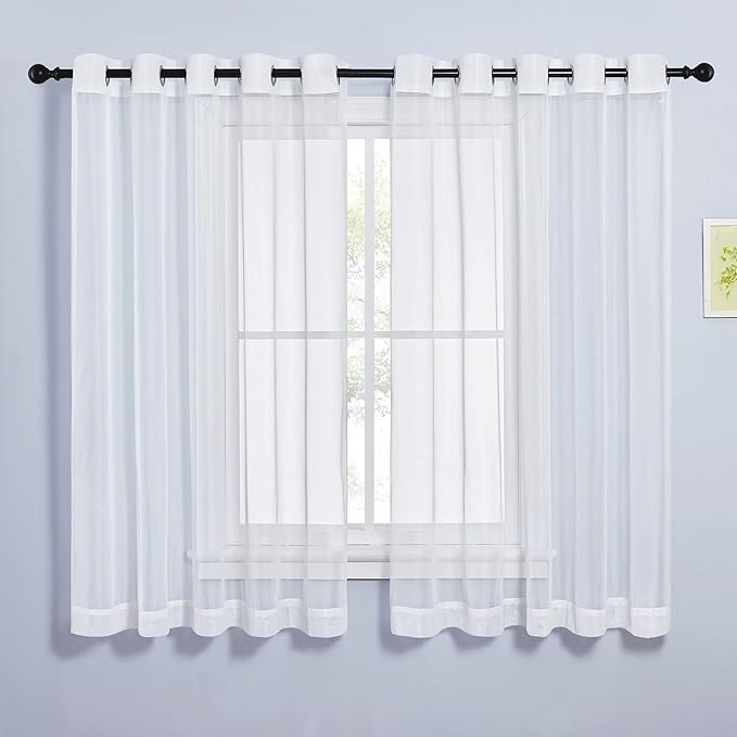 NICETOWN Sheer Curtains for Bedroom Windows 63 inch Length, Grommet Casual Voile Sheer with Light Filter Window Treatments for Living Room, Ivory, 140" Wide Total 2 Panels