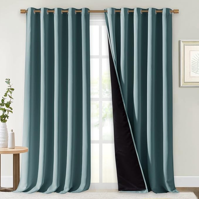 NICETOWN Aqua 100% Blackout Curtains for Windows, Super Heavy-Duty Black Lined Total Darkness Drapes for Bedroom, Privacy Assured Window Treatment for Patio (Pack of 2, 70 inches W x 108 inches L)