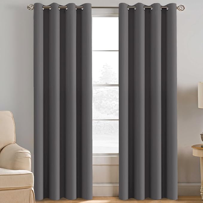 H.VERSAILTEX Blackout Grey Curtains for Patio Door Thermal Insulated Living Room Curtains, Room Darkening Noise Reducing Blackout Curtain for Bedroom, Charcoal Gray, 1 Panel, 52'W x 90'L