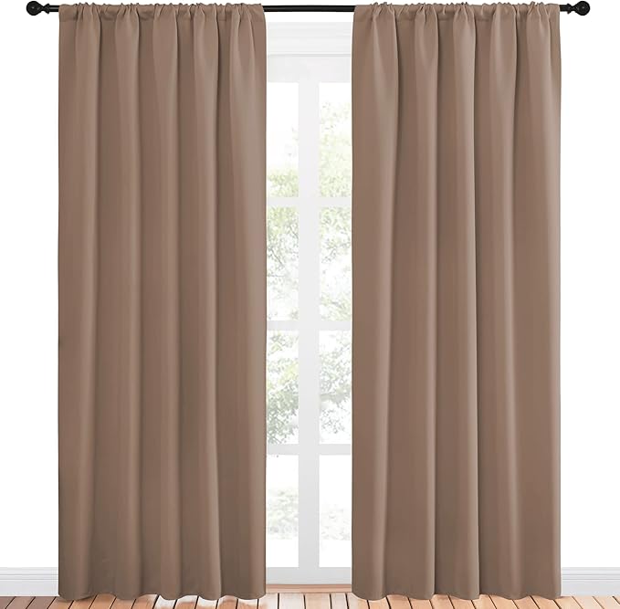 NICETOWN Room Darkening Curtains for Bedroom - Home Decoration Privacy Protection Thermal Insulated Solid Drapes/Draperies for Sliding Glass Door (Cappuccino, Set of 2, 52 x 84 inches)