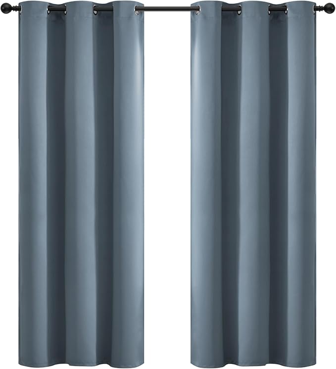 Yakamok 72 Inch Length Blackout Curtains for Bedroom, Room Darkening Thermal Insulated Solid Grommet Panels for Living Room(42Wx72L, Stone Blue, 2 Panels)