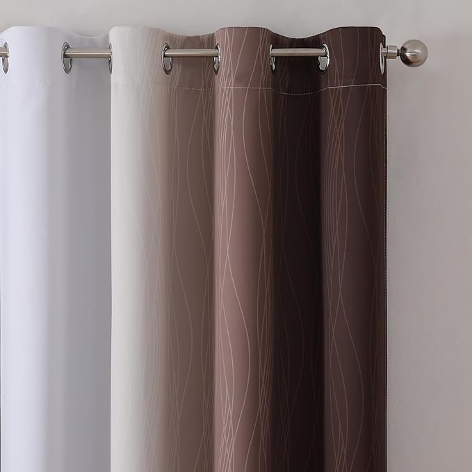 Estelar Textiler Brown and Greyish White Blackout Curtains 45 Inch Length, Full Light Blocking Gradient Drapes for Kitchen, Thermal Insulated Grommet Ombre Curtains for Bathroom,52Wx45L,2 Panels