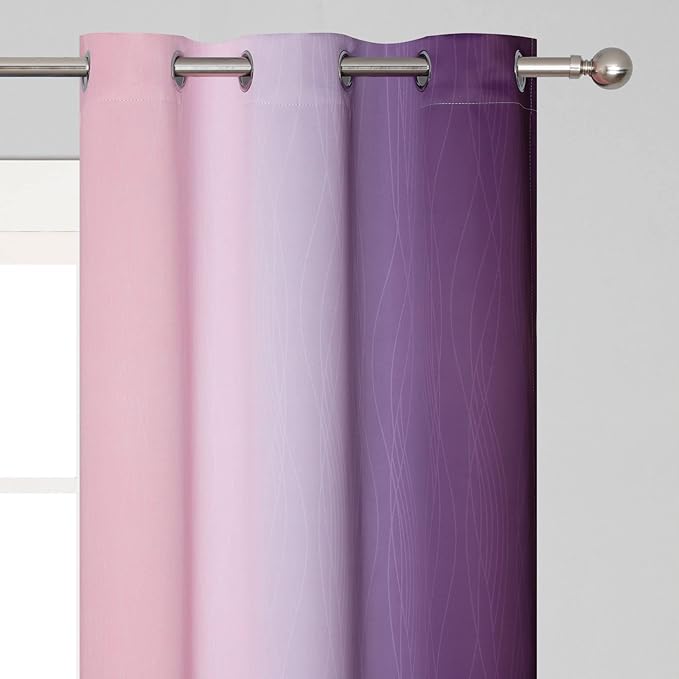 Ombre Pink and Purple Blackout Curtains 84 Inches Long, Full Room Darkening Curtains for Bedroom, Completely Light Blocking Grommet Thermal Insulated Gradient Drapes for Kids Room,42x84 Inch, 2 Panels