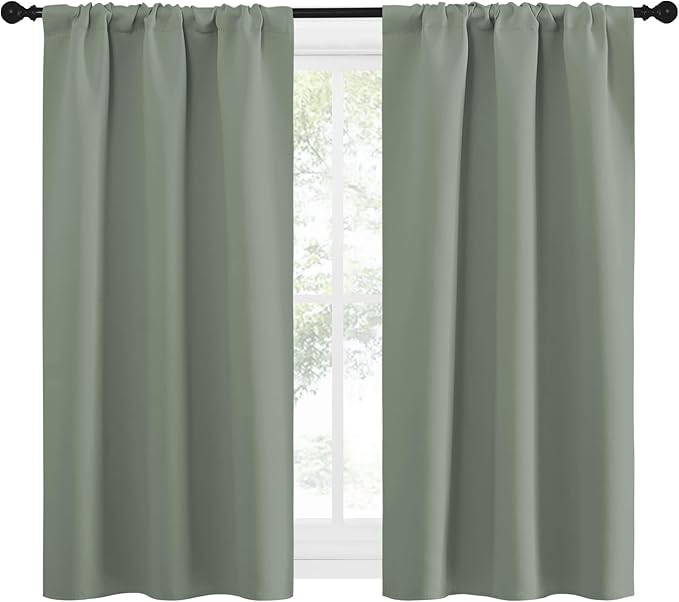 NICETOWN Window Curtains Blackout Drapes - Thermal Insulated Solid Rod Pocket Blackout Curtains/Draperies for Living Room (Sage Green, One Pair, 29 by 50-Inch)