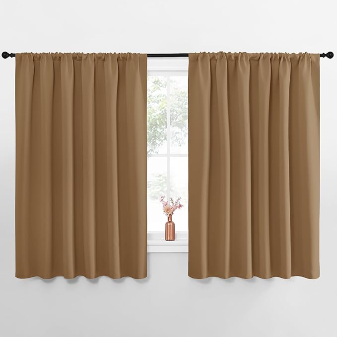 NICETOWN Blackout Curtains for Bedroom, Blackout Curtain Panels, Gold Brown, 1 Pair, 62 by 63-inch, Window Treatment Energy Saving Thermal Insulated Solid Rod Pocket Blackout Drapes/Draperies